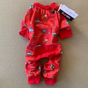FabDog Fab Dog Christmas Xmas Pajamas PJs Red Car Trucks Trees Extra Small XS